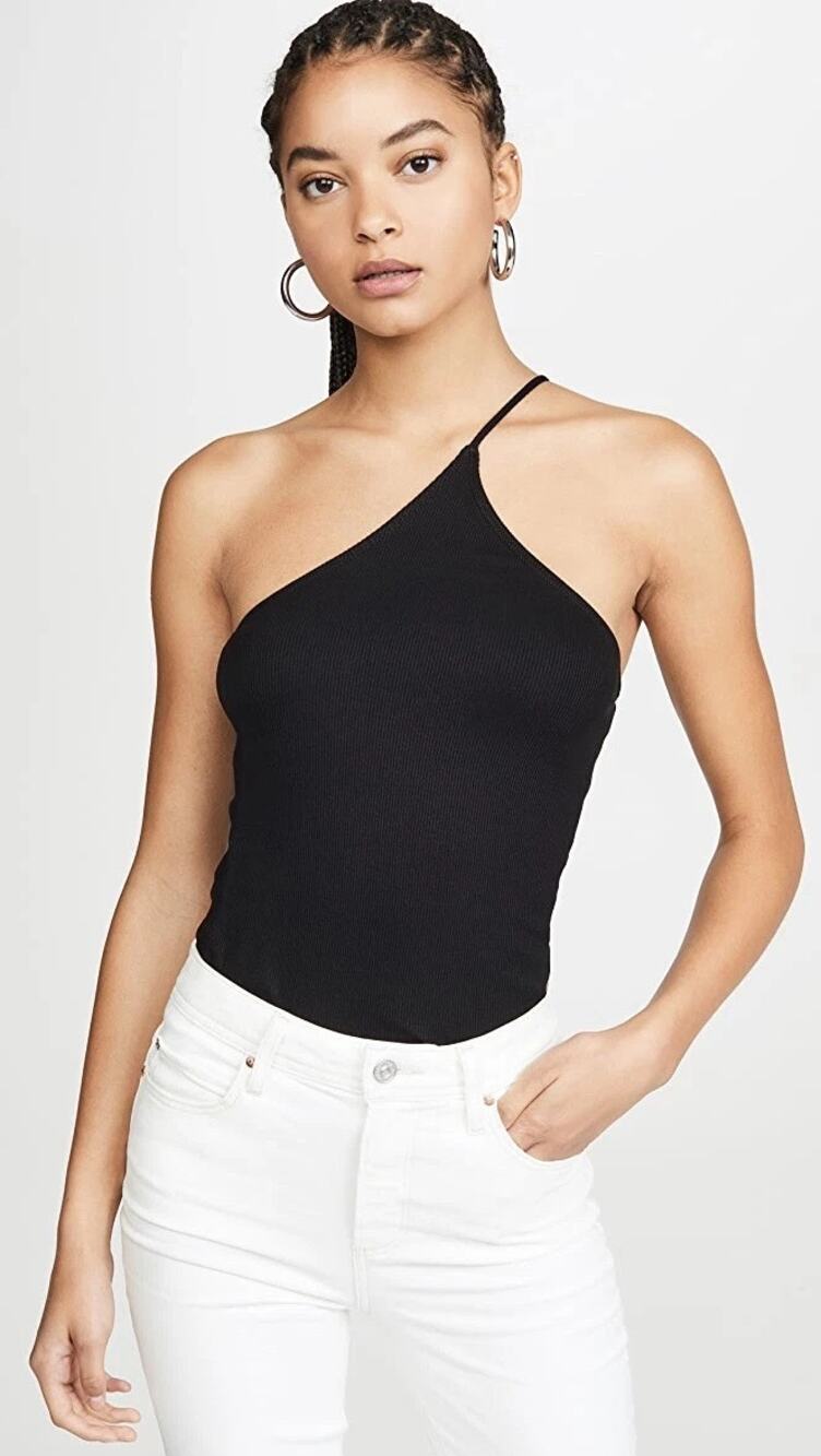 LNA Quinn Asymmetrical One Shoulder Top - Black - Size S